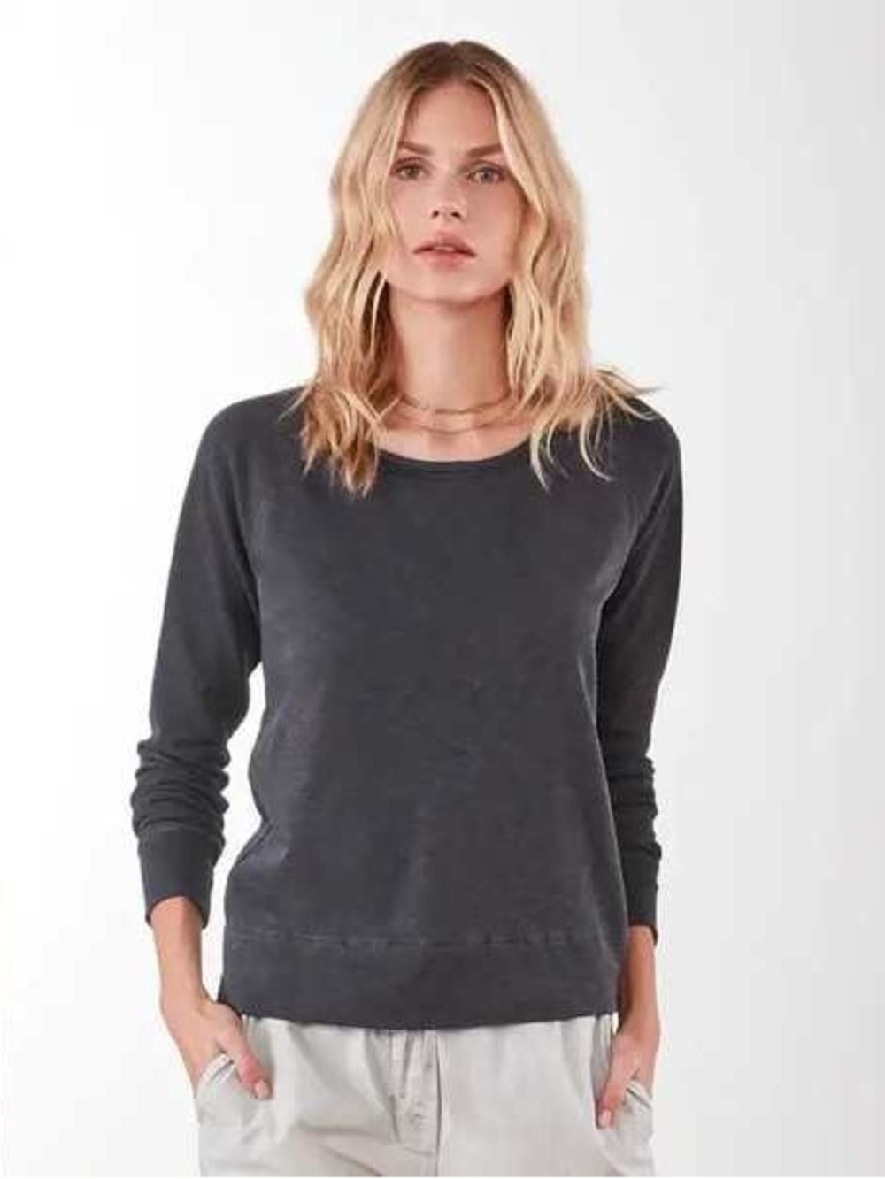James Perse Standard Women’s Size 1 Black Charcoal Raglan Sweatshirt Pullover